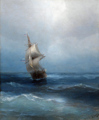 A Russian Two-Maaster On The Open Sea  - Ivan Konstantinovich Aivazovsky - Marine Painting - Life Size Posters by Ivan Aivazovsky