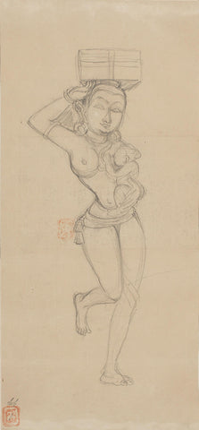 Apsara (Konark Temple) - Nandalal Bose - Bengal School Sketch - Life Size Posters by Nandalal Bose