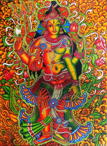 Ardhanarishwar - Shiva (Male) And Shakti (Female) - Kerala Mural Art - Large Art Prints by Tallenge