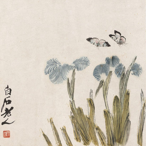 Butterflies And Orchid Flowers - Qi Baishi - Chinese Masterpiece Floral Feng Shui Painting by Qi Baishi