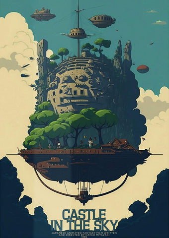 Castle In The Sky (Laputa) - Studio Ghibli Japanaese Anime Movie Art Poster by Tallenge
