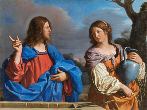 Christ and the Woman of Samaria at the Well c1640 - Guercino Giovanni Francesco Barbieri  - Vintage Christian Art Painting - Life Size Posters by Guercino Giovanni