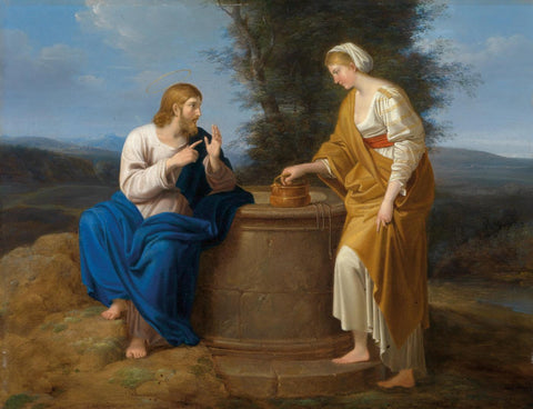 Christ and the Woman of Samaria c1818 - Ferdinand Georg Waldmüller  - Vintage Catholic Art Christian Painting - Life Size Posters by Ferdinand Georg Waldmüller