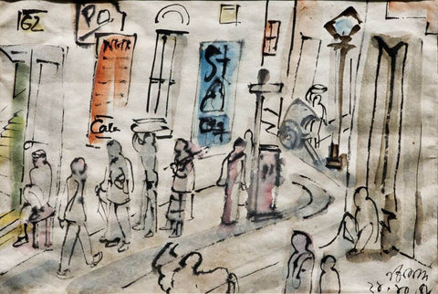 Cityscape - Benode Behari Mukherjee - Bengal School Indian Art Painting by Benode Behari Mukherjee