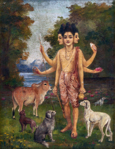Dattatraya (The Universal Guru) - Raja Ravi Varma Painting by Raja Ravi Varma