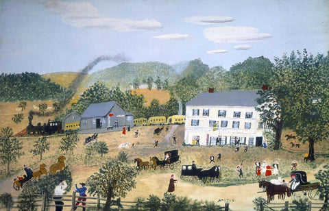 Eagle Bridge Hotel - Grandma Moses (Anna Mary Robertson) - Folk Art Painting II by Grandma Moses