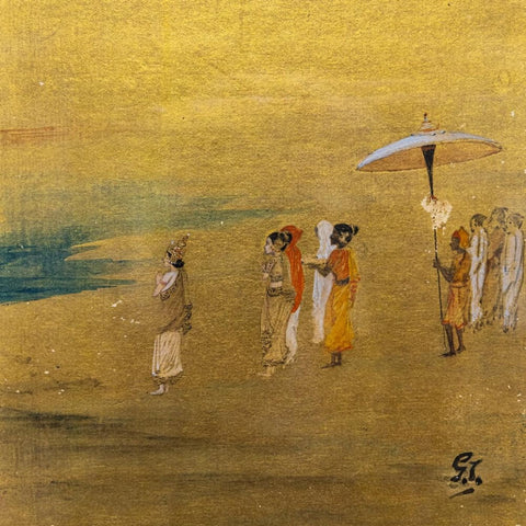 Emperor Ashokas Daughter Sanghamitra And Son Mehendra Arriving At Lanka To Preach Buddhism - Gaganendranath Tagore - Bengal School Painting by Gaganendranath Tagore