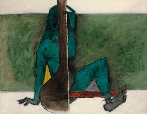 Figure With A Veena - Maqbool Fida Husain Painting by M F Husain