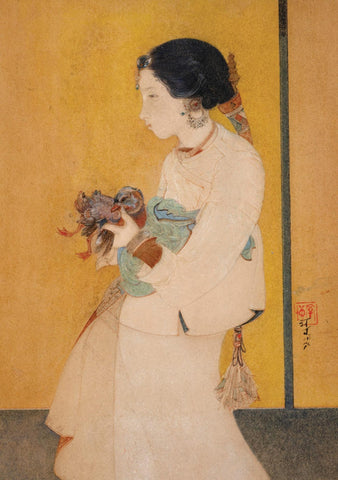 Girl With A Duck - Gaganendranath Tagore - Bengal School Painting by Gaganendranath Tagore