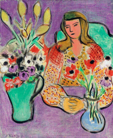 Girl With Anemones On Purple Background - Henri Matisse - Neo-Impressionist Art Painting by Henri Matisse