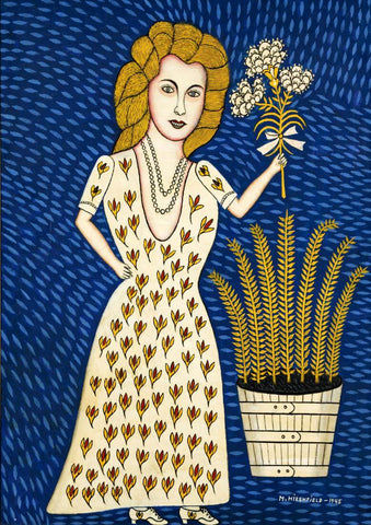 Girl With Flowers - Morris Hirschfield - Folk Art Painting by Morris Hirshfield