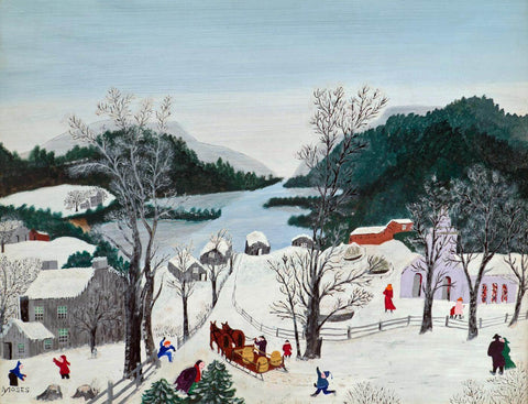 Give Us A Ride - Grandma Moses (Anna Mary Robertson) - Folk Art Painting by Grandma Moses