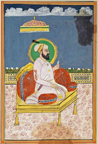 Guru Gobind Singh  -  Punjab Plains 19th Century - Vintage Indian Sikh Art Painting by Tallenge