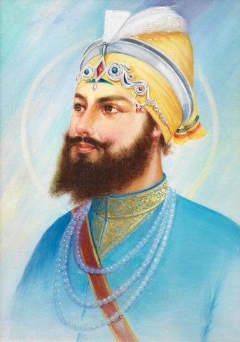 Guru Gobind Singh Ji - Vintage Indian Sikh Art Painting by Tallenge