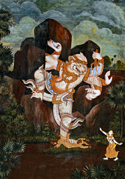 Hanuman Comes To Sita In Lanka With Lord Ram's Signet - Balinese Ramayan Painting - Canvas Prints