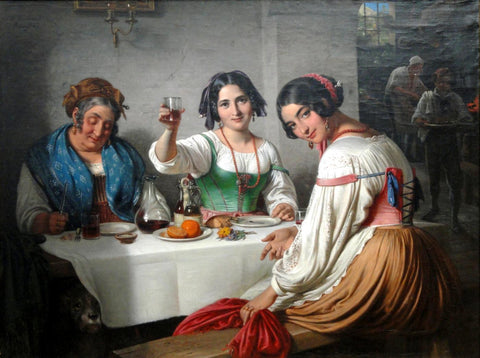 Italian Osteria Scene - Girl Welcoming a Person Entering (c1847) - Wilhelm Marstrand Painting - Life Size Posters by Wilhelm Marstrand
