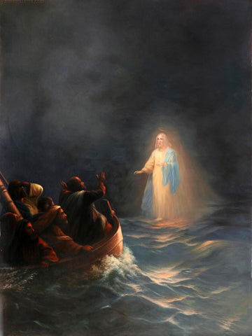 Jesus Walks On Water - Ivan Konstantinovich Aivazovsky - Christian Art Painting - Life Size Posters by Tallenge Store