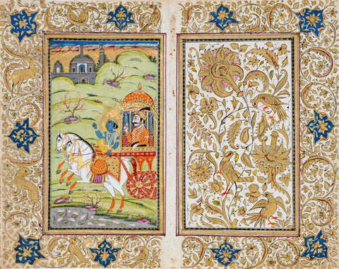 Krishna And Arjun - Kashmir School - 19th Century Vintage Indian Miniature Painting From The Mahabharat - Life Size Posters by Krishna Pichwai