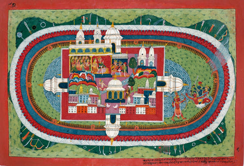 Krishna And Satyambhama Clash In Battle - 18th Century Vintage Bhagavata Purana Painting - Life Size Posters by Krishna Pichwai