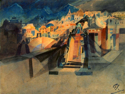 Krishna Dwarkapuri - Gaganendranath Tagore - Cubist Style Painting by Gaganendranath Tagore