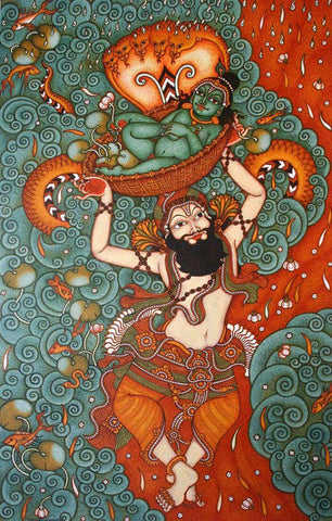Krishna  Vasudeva  - Kerala Mural Painting - Indian Folk Art by Tallenge