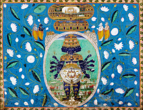 Krishna Vishwarupa Amidst A Lotus Pond - 18th Century Vintage Pichvai Painting - Life Size Posters by Krishna Pichwai