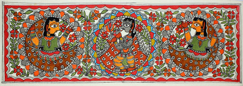Krishna With Gopis - Madhubani - Indian Folk Art Paiinting - Life Size Posters by Krishna Pichwai