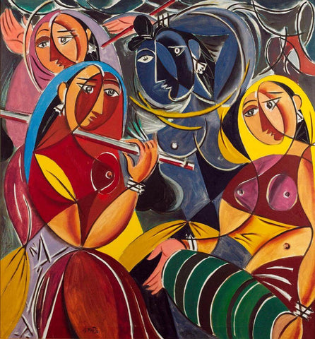 Krishna With Gopis (Raas Leela) - George Keyt - Contemporary Painting