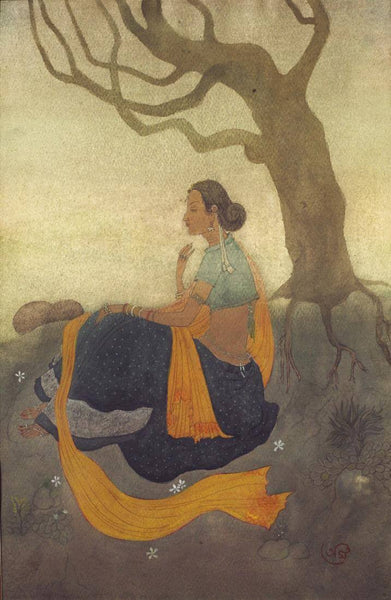 Lady Seated Under A Tree - Asit Kumar Haldar -  Bengal School Of Art - Indian Painting - Canvas Prints