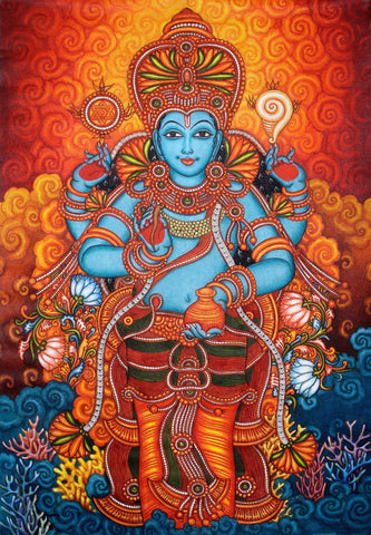 Lord Dhanvantari - Kerala Mural Painting - Indian Folk Art Painting by Kritanta Vala