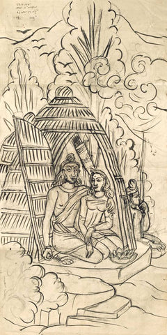 Lord Ram, Sita and Lakshman In The Dandaka Forest  -  Nandalal Bose - Bengal School Indian Art Ramayan Painting - Framed Prints