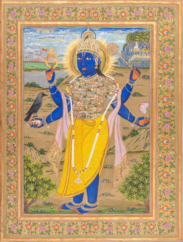 Lord Rama As Vishwarupa - A Folio From Kanchana Chitra Ramayana (Golden Illustrated Ramayana) - c1796 Vintage Indian Miniature Art Painting by Tallenge