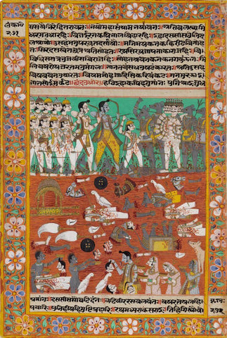 Lord Rama Fights The Army Of Ravan In Lanka - A Folio From Ramayana - Vintage Indian Miniature Art Painting by Tallenge