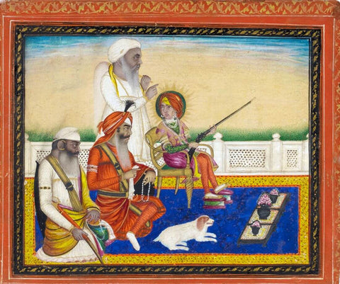 Maharaja Duleep Singh In Durbar With Labh Singh and Tej Singh - Lahore School c1850 - Vintage Sikh Royalty Painting by Tallenge