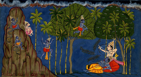Monkeys Plunder The Honey Grove On Hanumans Return From Lanka - Indian Vintage Paiting From Ramayana - c1805 by Tallenge