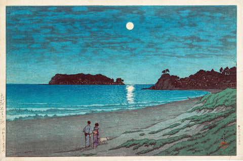 Moonlight at Shichiri-ga-hama In Sagami Province - Kawase Hasui - Japanese Woodblock Ukiyo-e Art Painting Print by Kawase Hasui