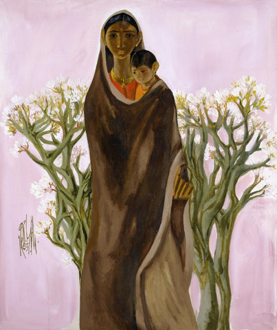 Mother And Child - B Prabha - Indian Art Painting - Life Size Posters by B. Prabha
