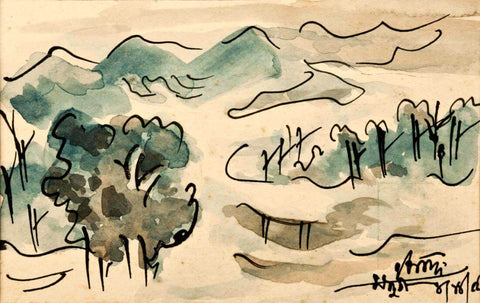 Mountainscape - Benode Behari Mukherjee - Bengal School - Indian Painting by Benode Behari Mukherjee