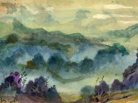 Mussoorie Landscape - Benode Behari Mukherjee - Bengal School Indian Art Painting by Benode Behari Mukherjee