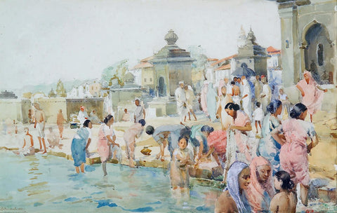 Nasik Scene With Temples - Antonio Xavier Trindade - Indian Art Painting - Life Size Posters by Antonio Xavier Trindade