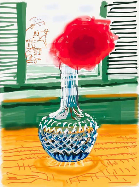 No 281 (Vase With Red Flower) - David Hockney iPhone Drawing - Framed Prints