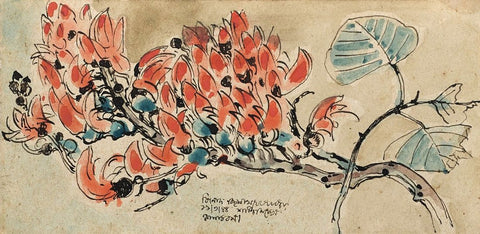 Palash Flowers - Benode Behari Mukherjee - Bengal School Indian Art Painting by Benode Behari Mukherjee