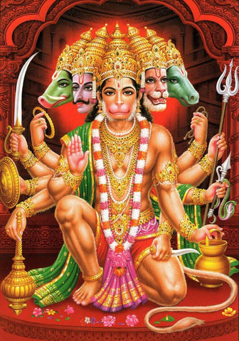 Panch Mukhi Hanuman (Five Headed Hanuman) - Ramayan Art Painting by Raghuraman