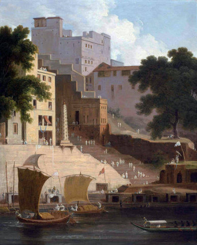 Panchganga and Durga Ghats In Benares (Varanasi) - Thomas Daniell - Vintage Orientalist Paintings of India by Thomas Daniell