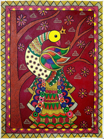 Peacock - Madhubani Painting - Folk Art Of India - Life Size Posters by Kritanta Vala
