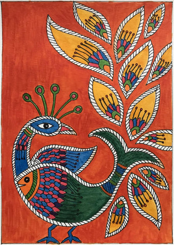 Peacock And Fish - Madhubani Painting - Folk Art Of India - Life Size Posters by Kritanta Vala