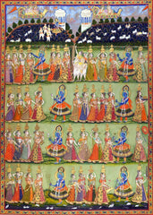 Pichhavai Depicting Dana Lila (Krishna Demands a Toll from the Gopis) - 19th Century Vintage Indian Art Painting