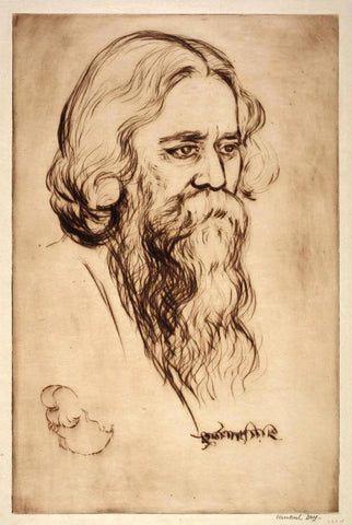 Portrait of Rabindranath - Mukul Dey - Bengal School - Indian Art Painting by Rabindranath Tagore