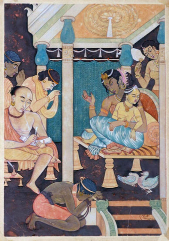 Prabhavatigupta Ruling The Vakataka Kingdom - Asit Kumar Haldar -  Bengal School Of Art - Indian Painting by Asit Kumar Haldar