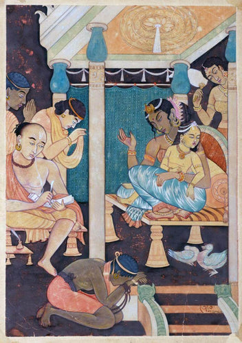 Artwork of Prabhavatigupta Ruling The Vakataka Kingdom - Asit Kumar Haldar -  Bengal School Of Art - Indian Painting by Asit Kumar Haldar